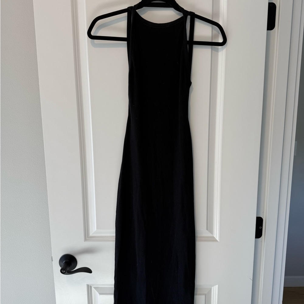 Black Ribbed Backless Midi Dress